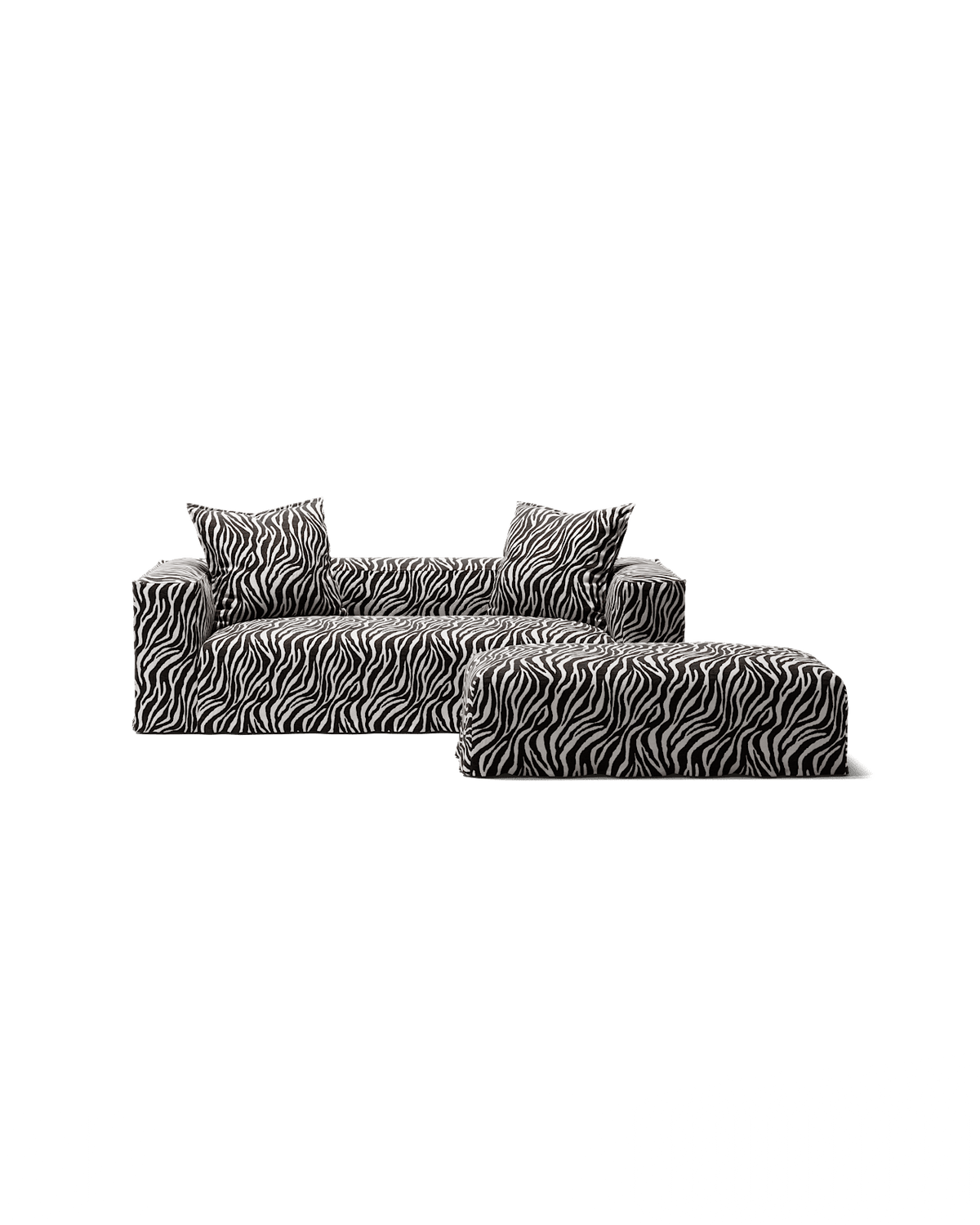 NOMAD - 2 Seater with Pouf - Chenille Jacquard Zebra Black White