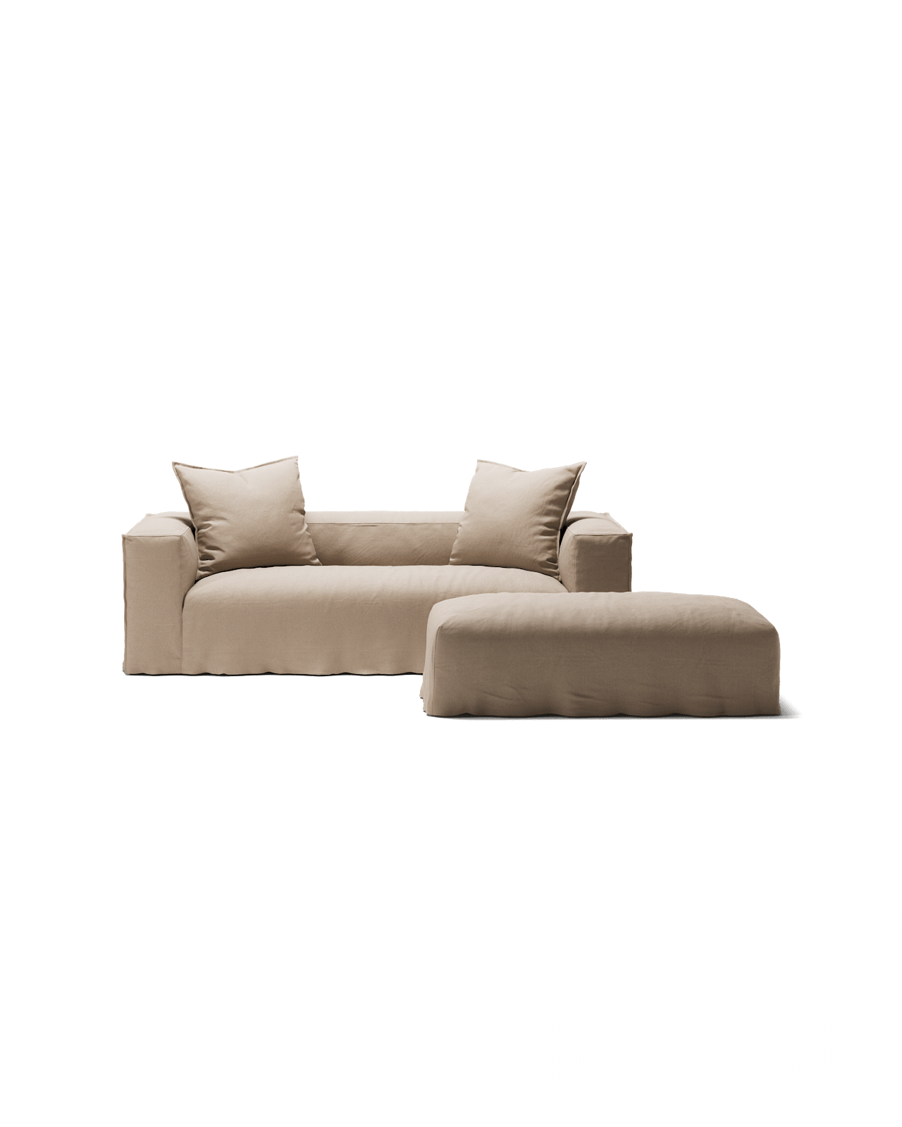 NOMAD - 2 Seater with Pouf - Brushed Cotton Sandy Beige