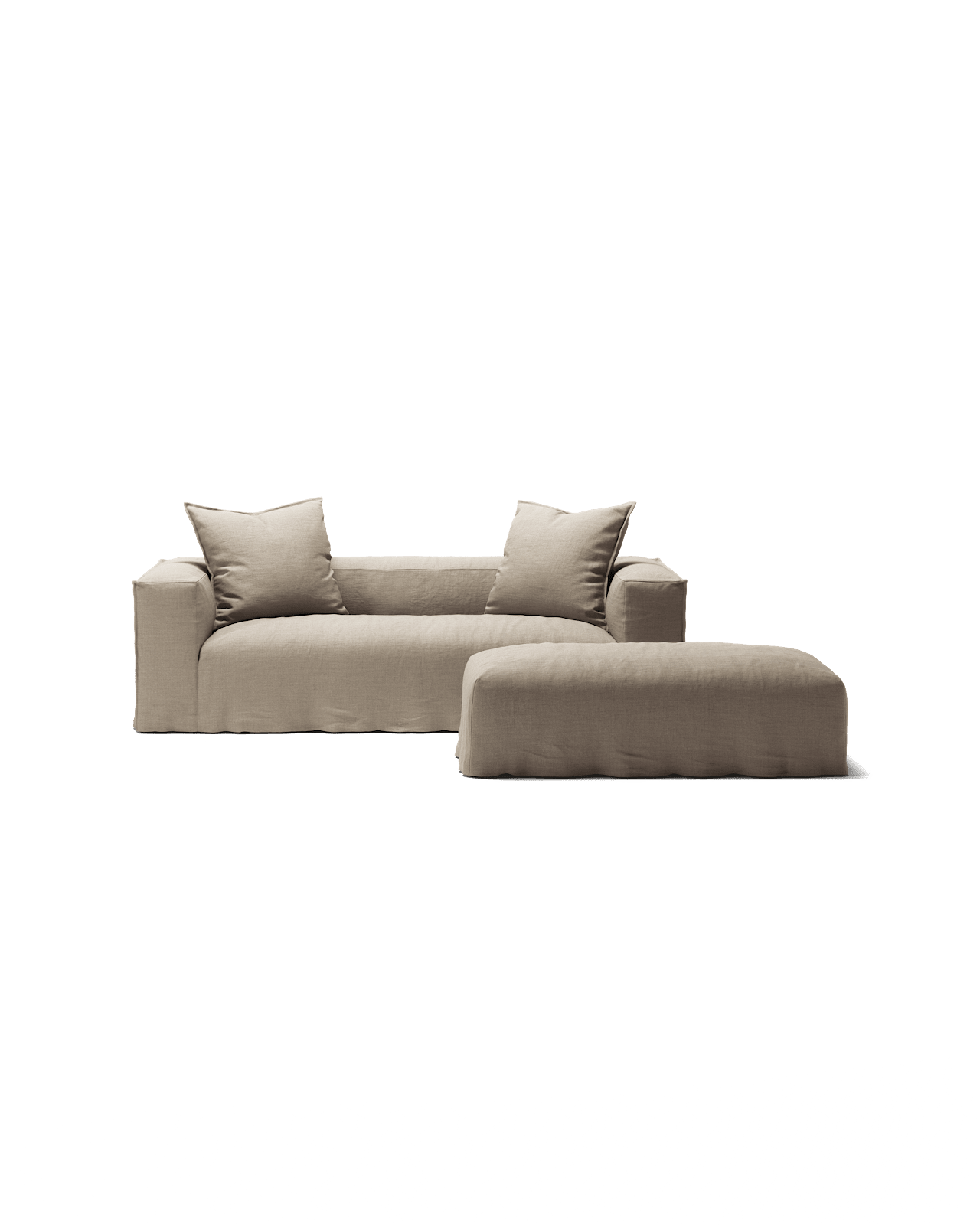 NOMAD - 2 Seater with Pouf - Pure Linen Sandy Beige
