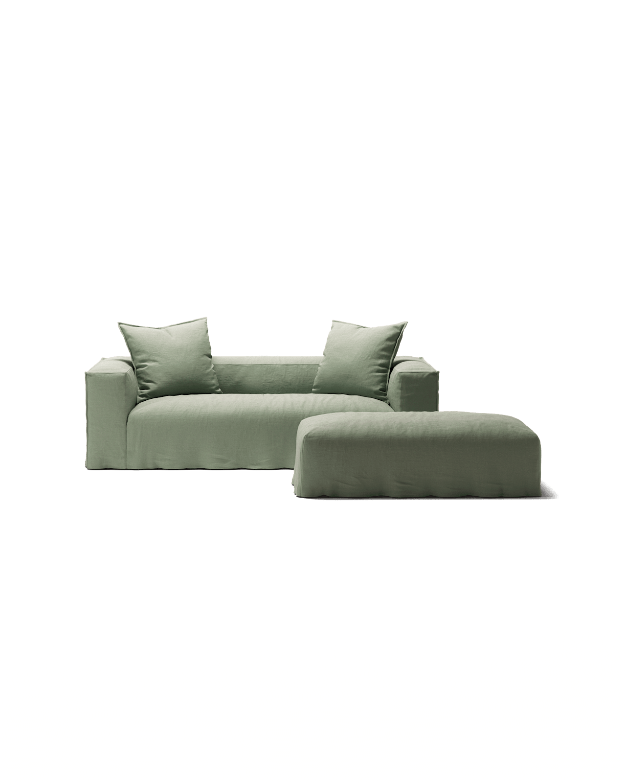 NOMAD - 2 Seater with Pouf - Pure Linen Vivid Green