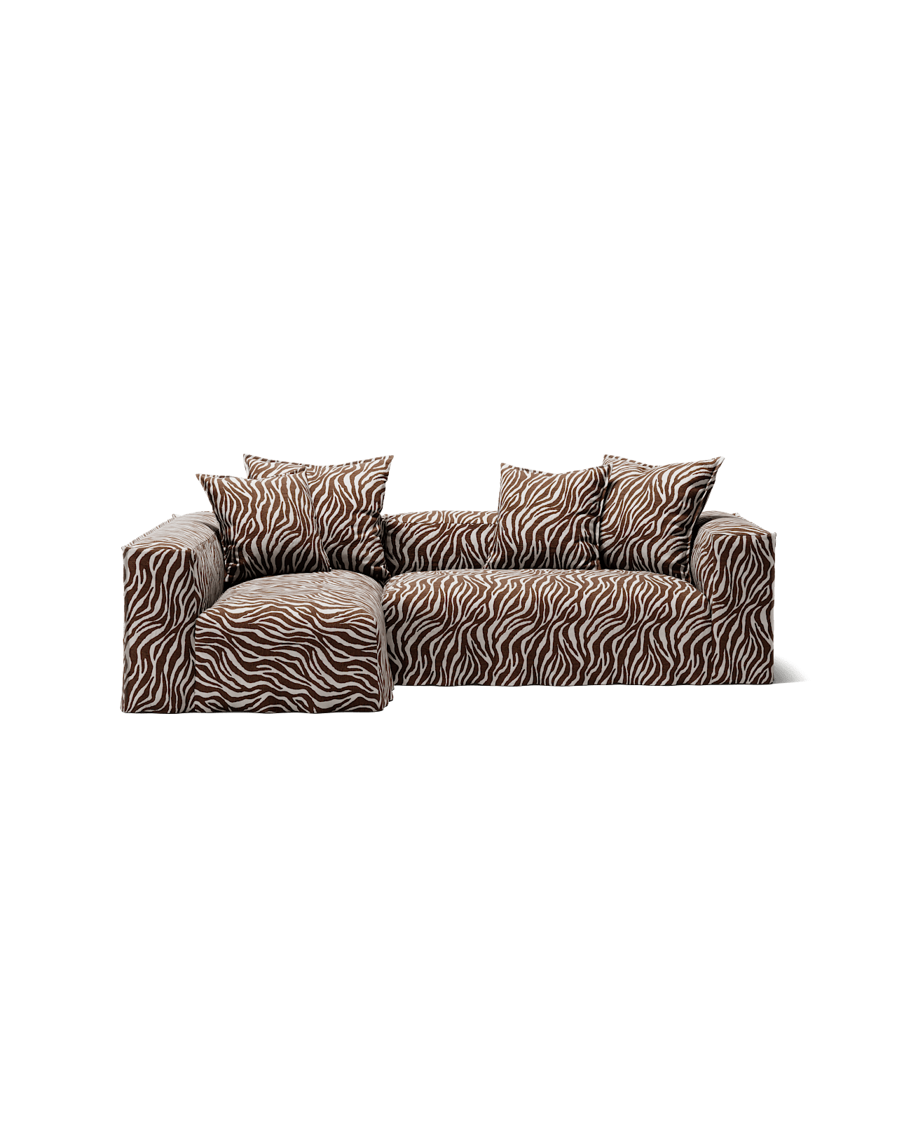 NOMAD - 3 Seater with Chaise Lounge - Left - Chenille Jacquard Zebra Brown White