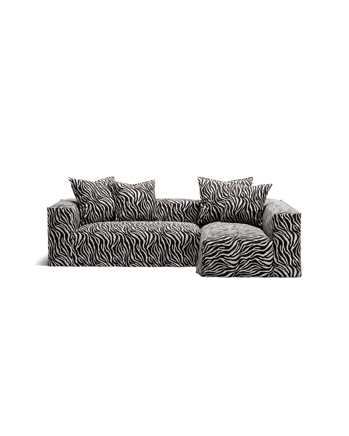 NOMAD - 3 Seater with Chaise Lounge - Right - Chenille Jacquard Zebra Black White