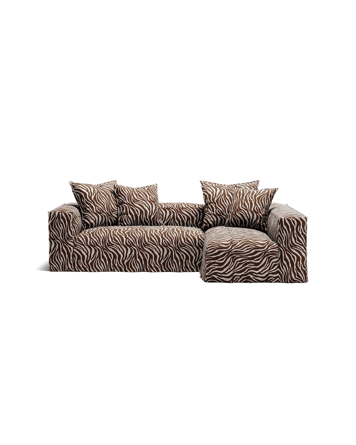 NOMAD - 3 Seater with Chaise Lounge - Right - Chenille Jacquard Zebra Brown White