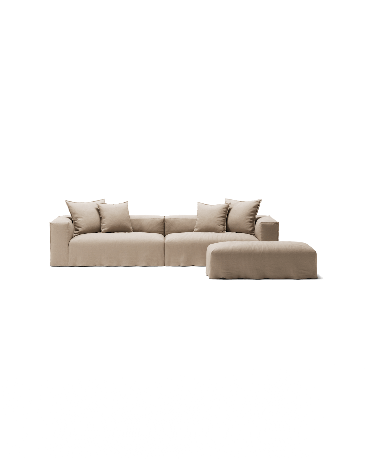 NOMAD - 4 Seater with Pouf - Brushed Cotton Sandy Beige