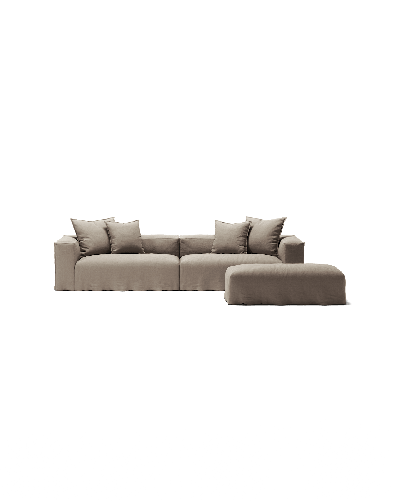 NOMAD - 4 Seater with Pouf - Pure Linen Pale Gray