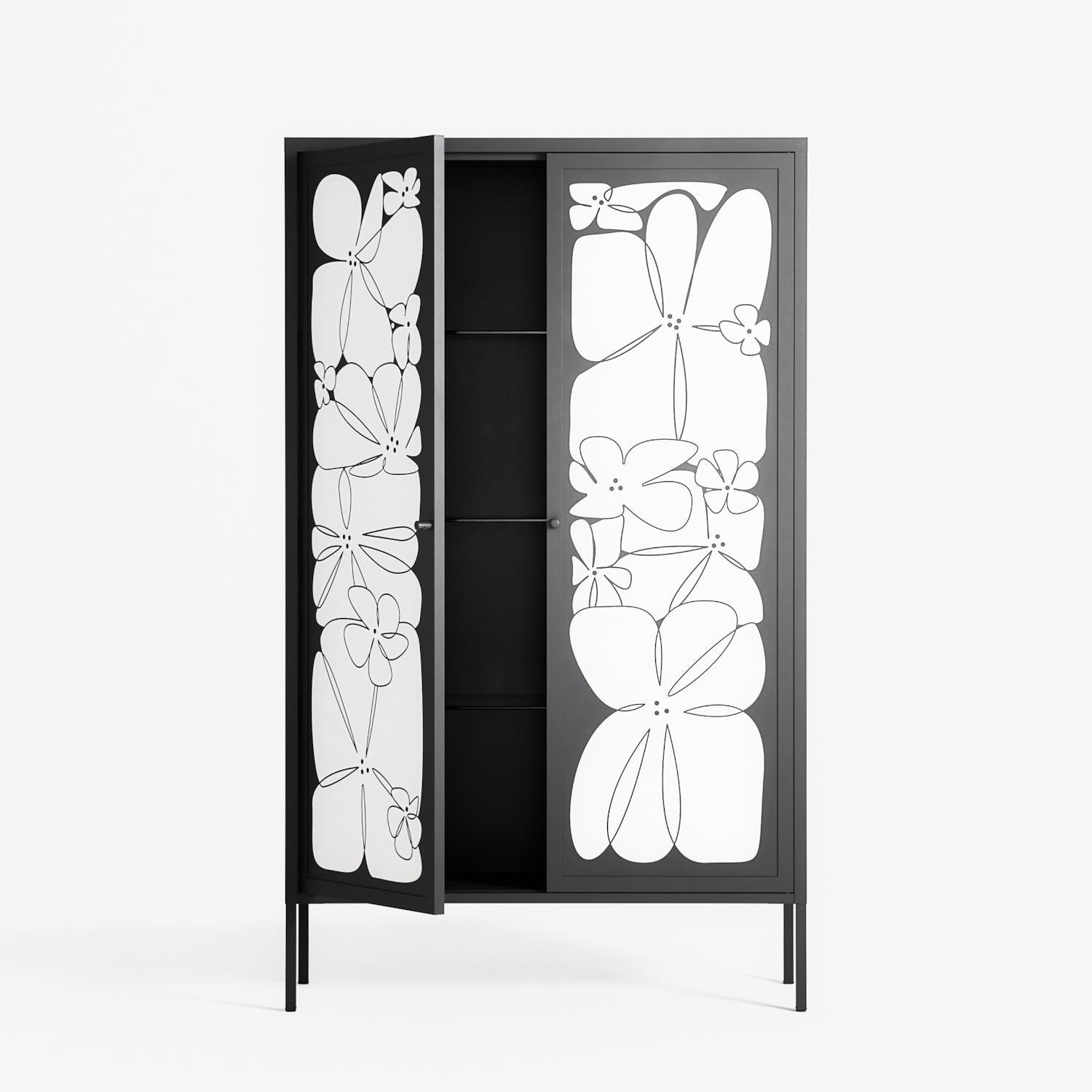 White Flowers - Cabinet - Konrad Blaszczyk - Antracite - Overlay Metal