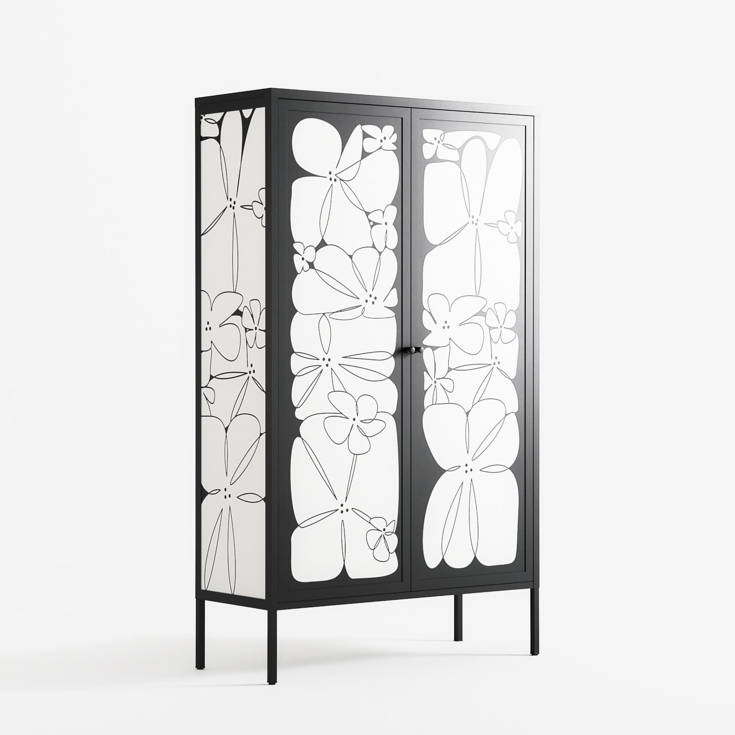 White Flowers - Cabinet - Konrad Blaszczyk - Antracite - Overlay Metal