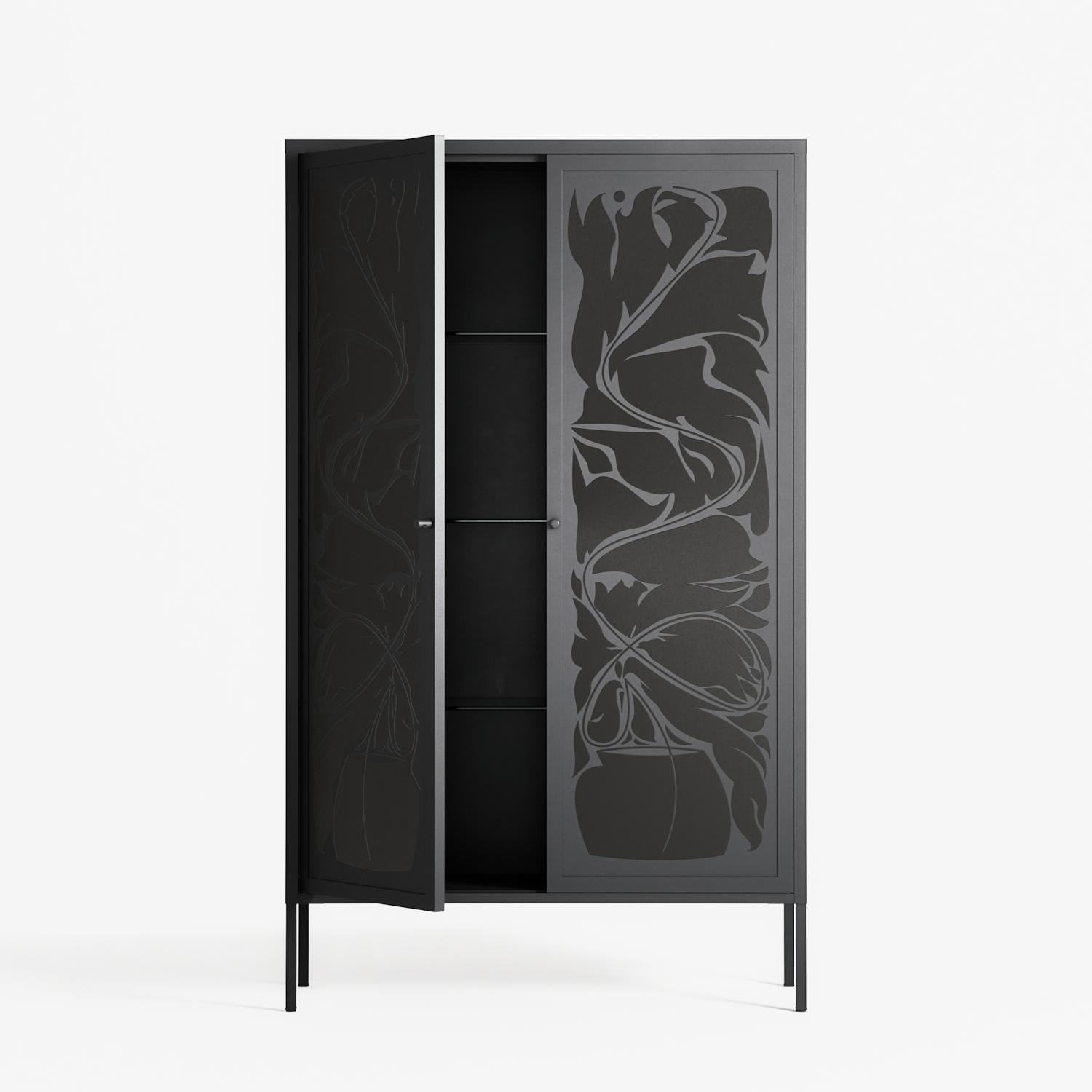 Black Potted Plant - Cabinet - Konrad Blaszczyk - Antracite - Overlay Metal