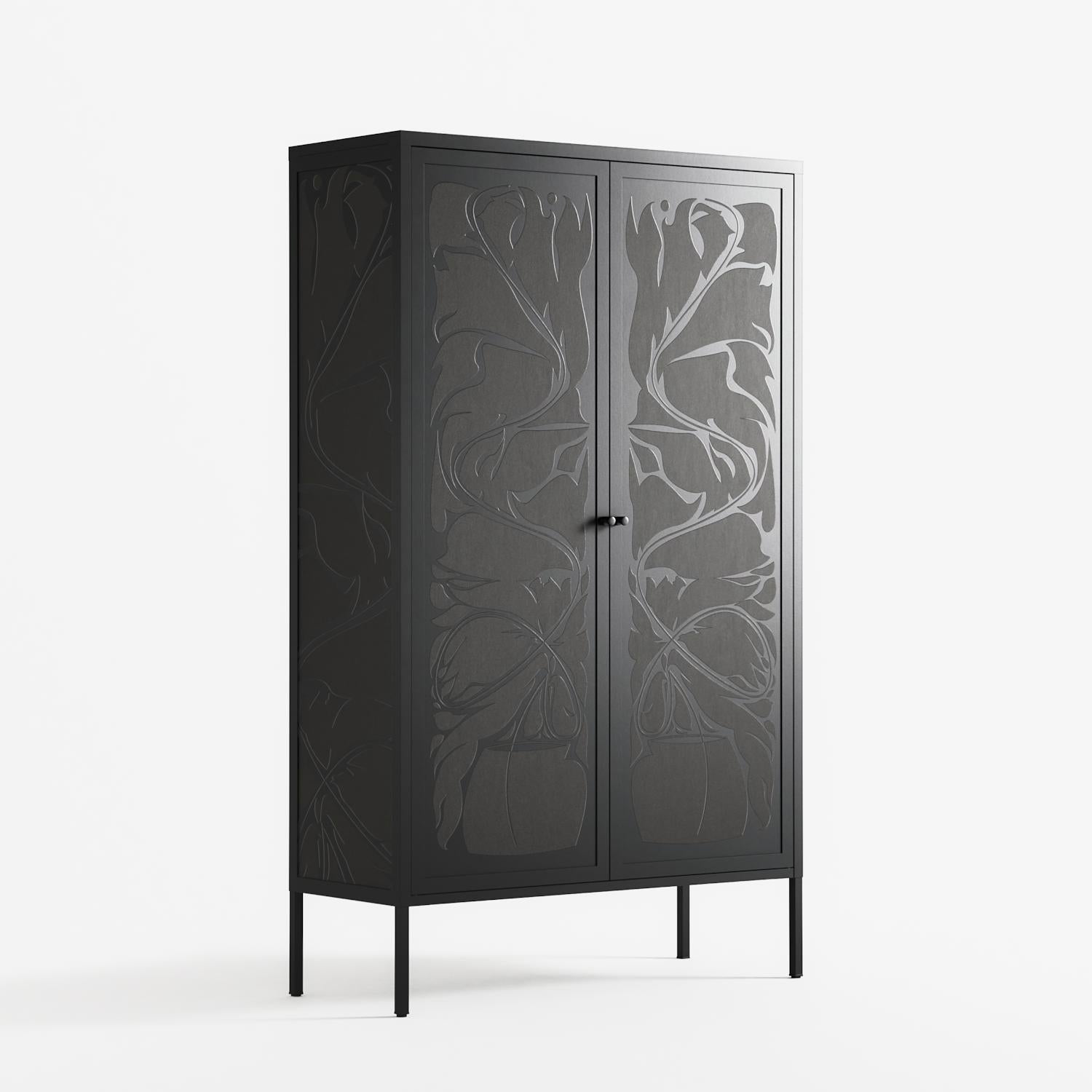 Black Potted Plant - Cabinet - Konrad Blaszczyk - Antracite - Overlay Metal
