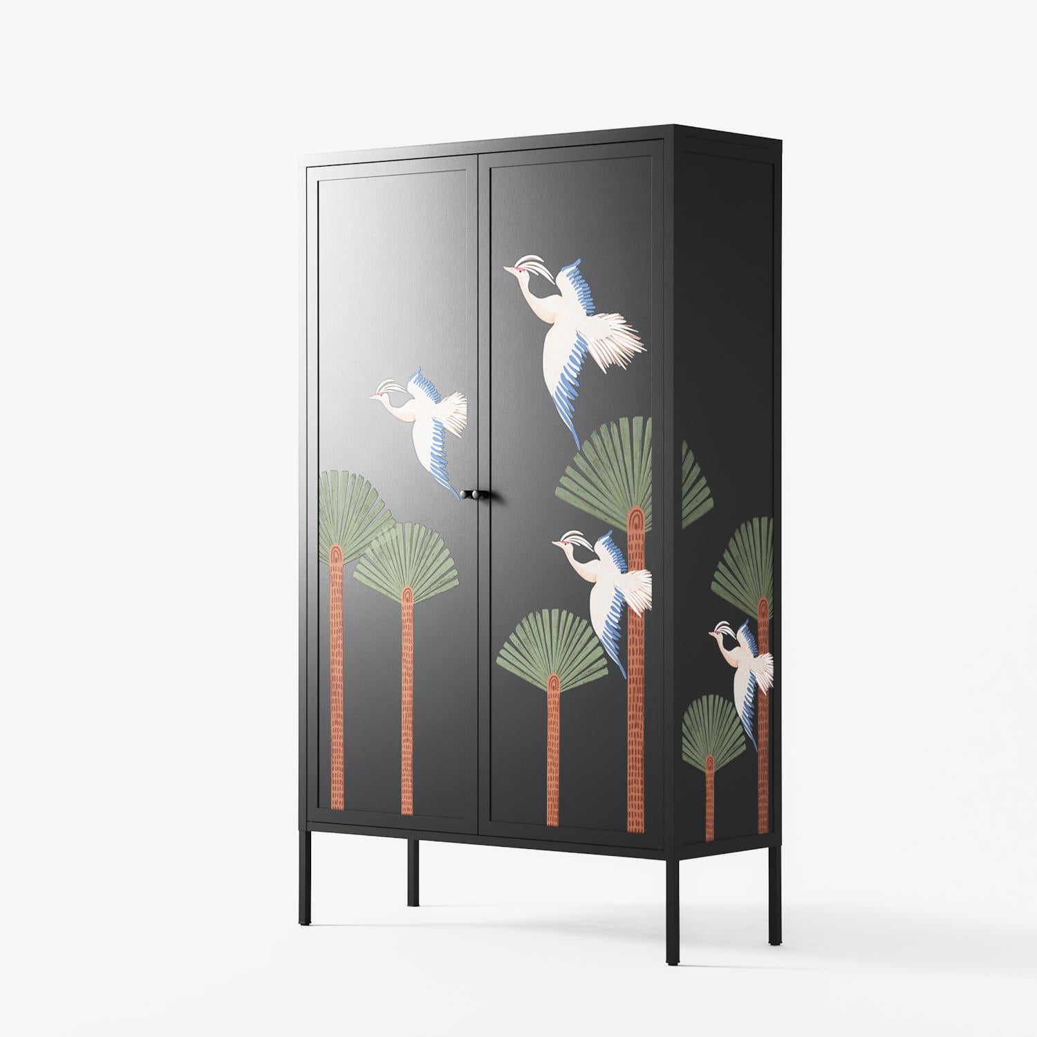 Abstract Cranes And Palms - Cabinet - Raissa Oltmanns - Antracite - Overlay Metal