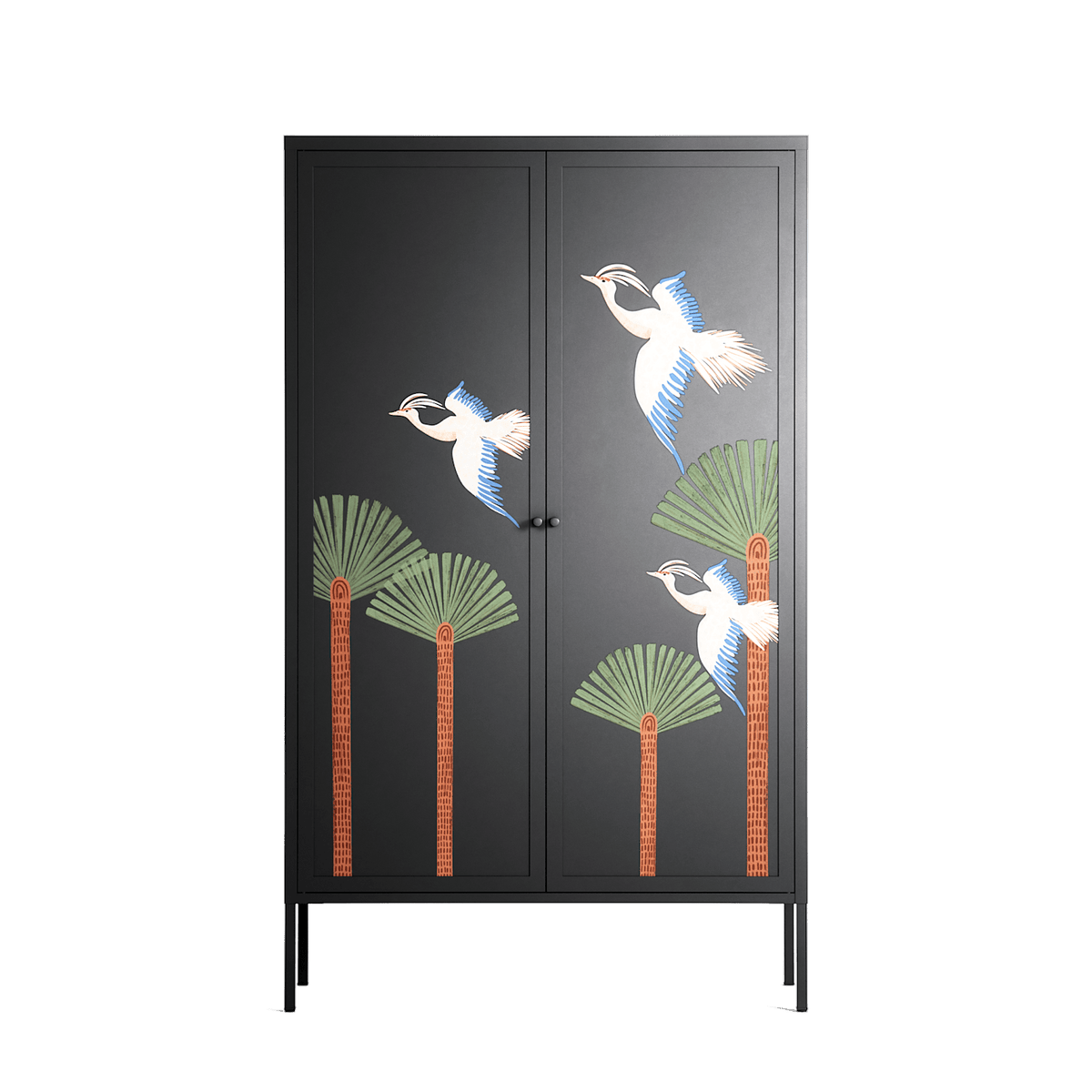 Abstract Cranes And Palms - Cabinet - Raissa Oltmanns - Antracite - Overlay Metal