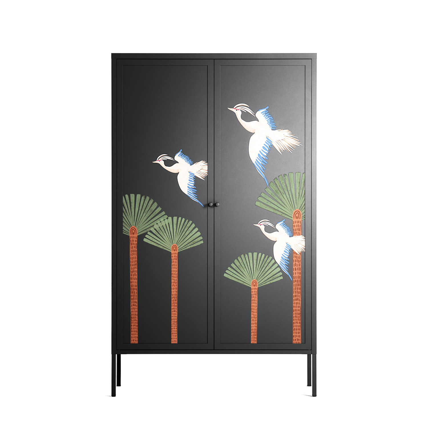 Abstract Cranes And Palms - Cabinet - Raissa Oltmanns - Antracite - Overlay Metal