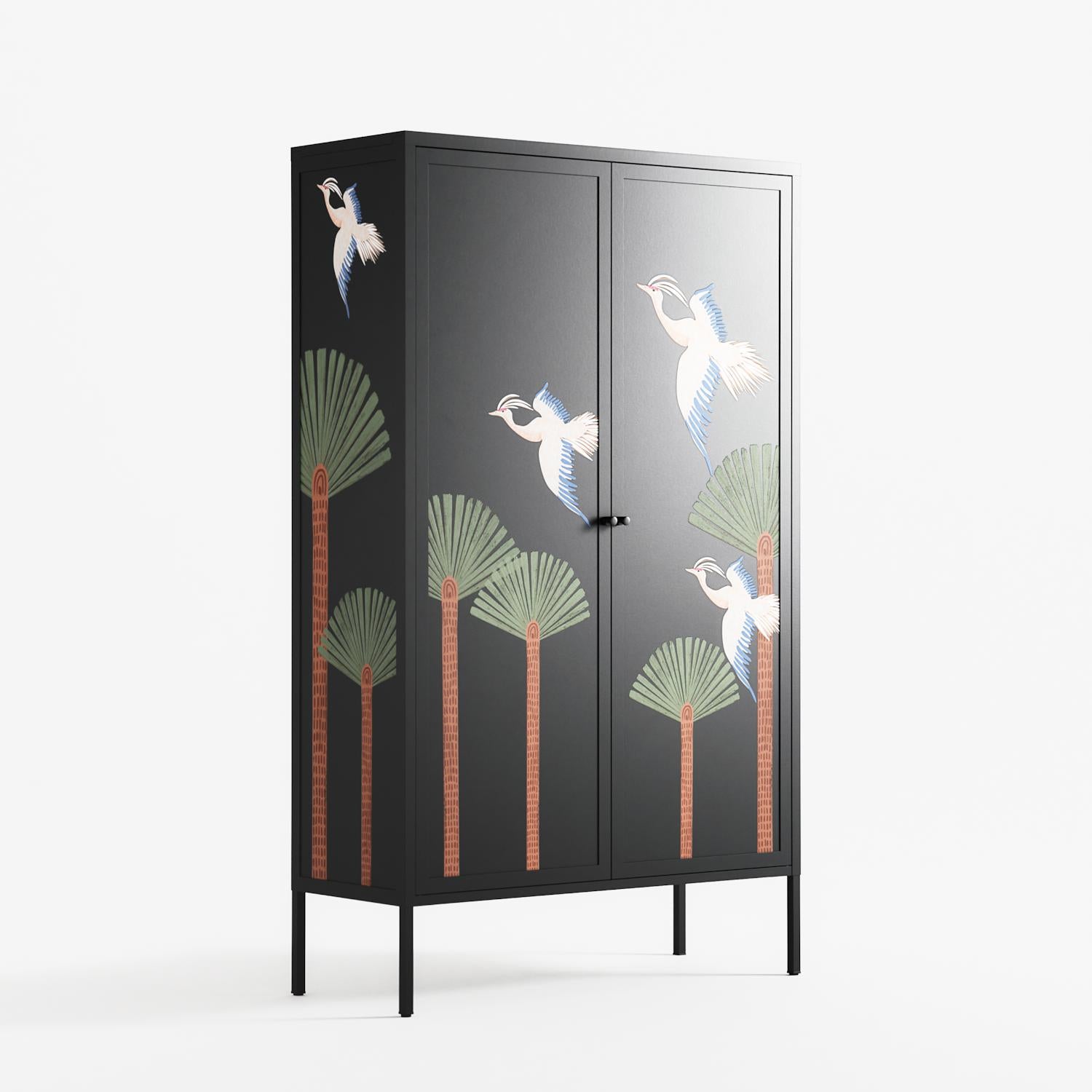 Abstract Cranes And Palms - Cabinet - Raissa Oltmanns - Antracite - Overlay Metal