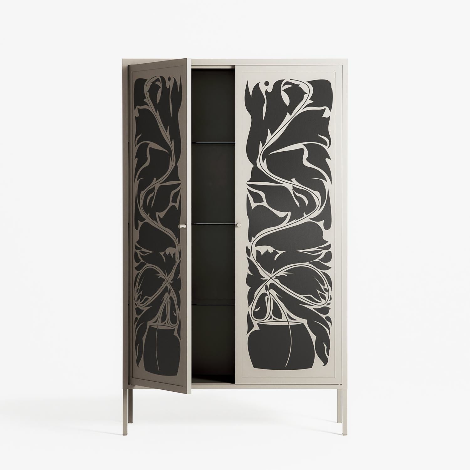 Black Potted Plant - Cabinet - Konrad Blaszczyk - Pebble - Overlay Metal