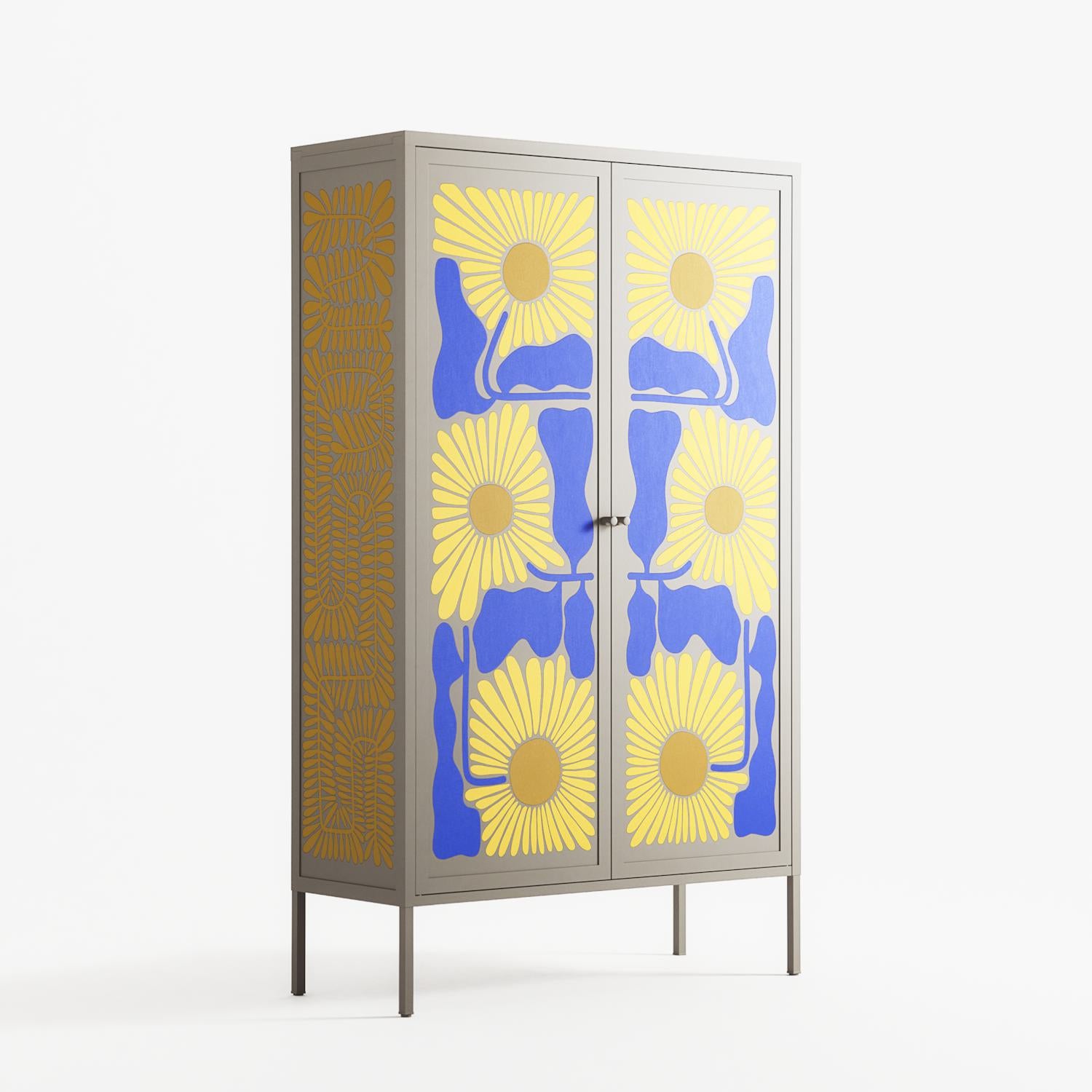Sunflowers - Cabinet - Sandra Hutter - Pebble - Overlay Metal