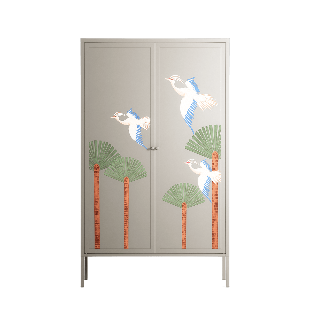 Abstract Cranes And Palms - Cabinet - Raissa Oltmanns - Pebble - Overlay Metal