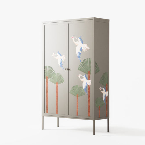 Abstract Cranes And Palms - Cabinet - Raissa Oltmanns - Pebble - Overlay Metal