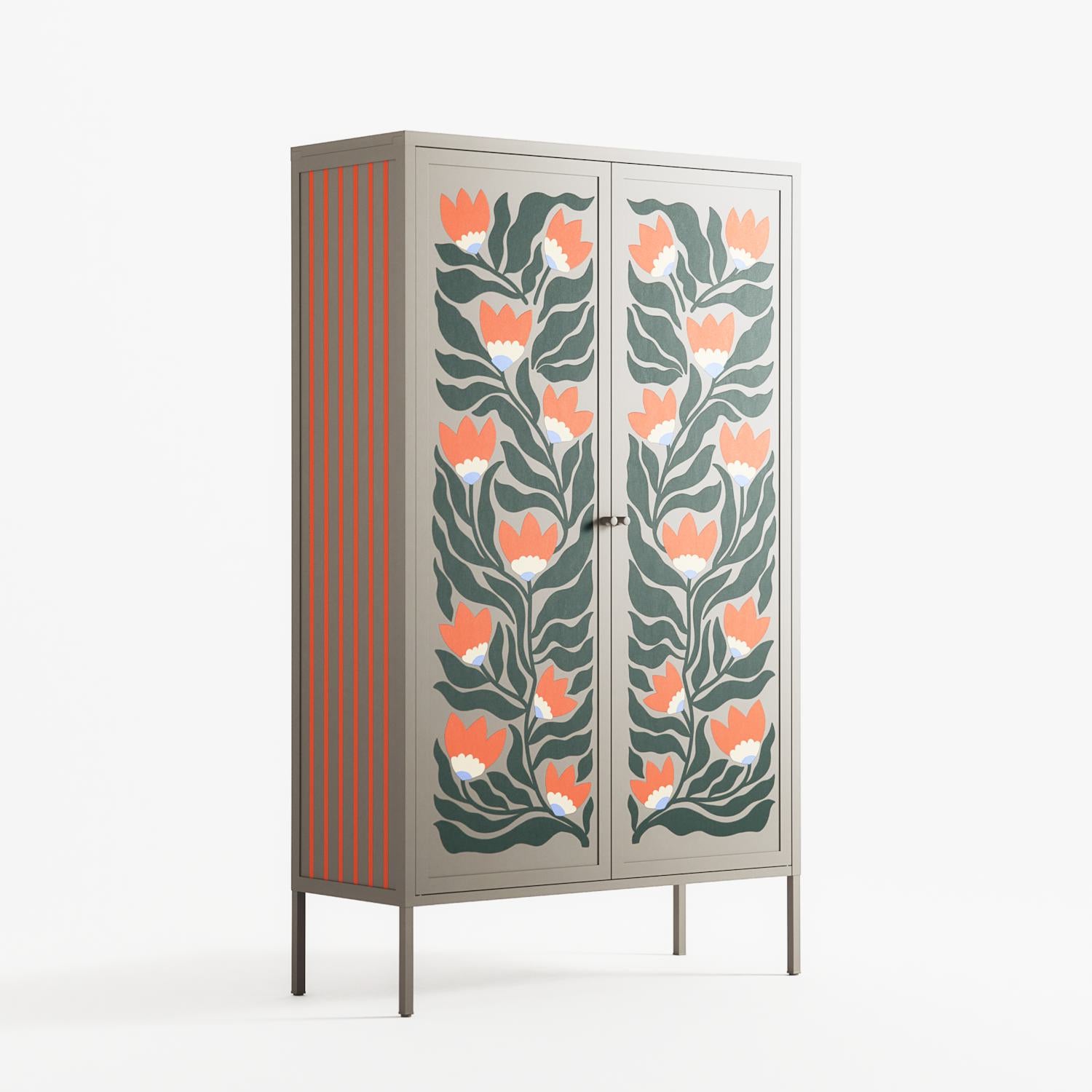 Blooming Folk Garden - Cabinet - Sandra Hutter - Pebble - Overlay Metal