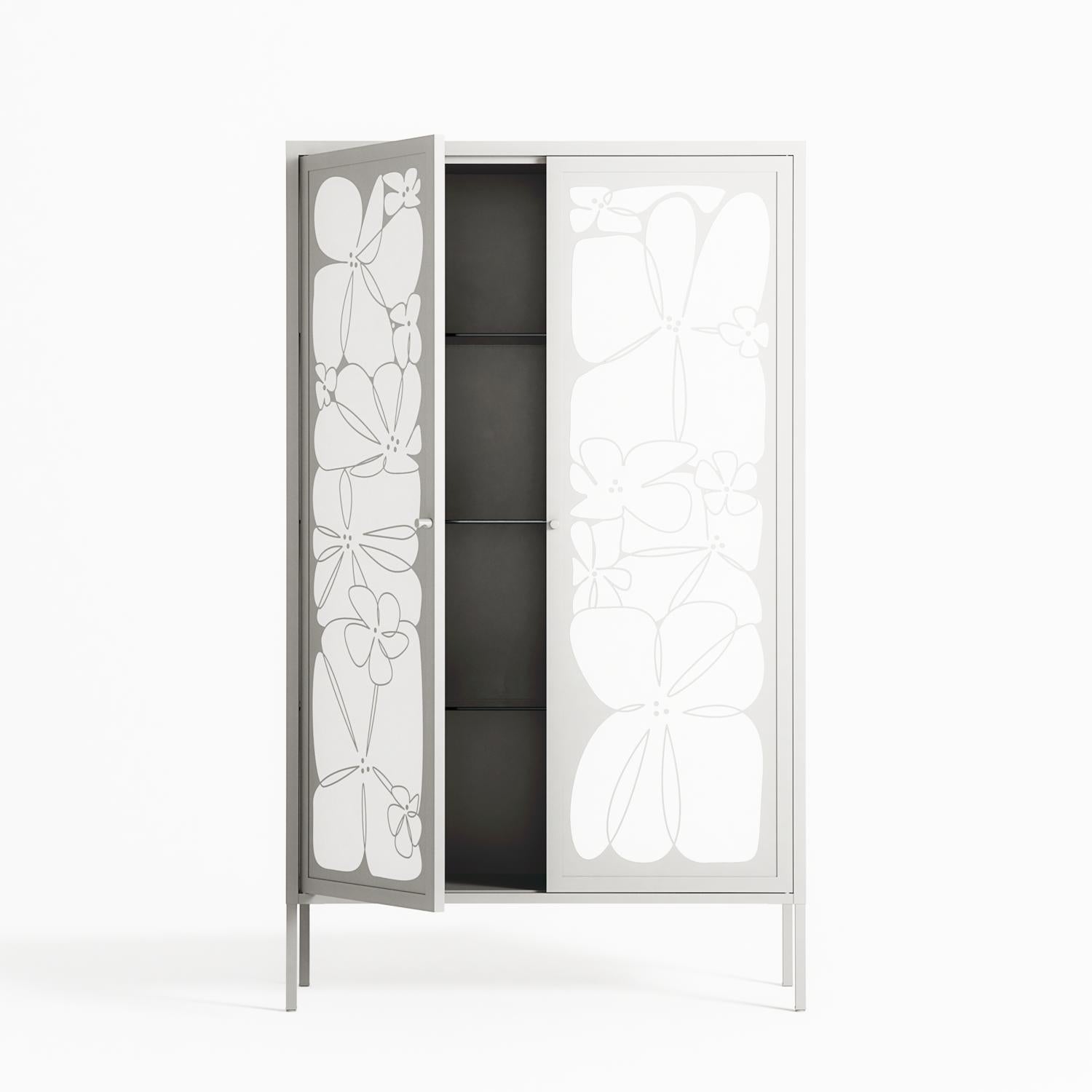 White Flowers - Cabinet - Konrad Blaszczyk - Chalk - Overlay Metal