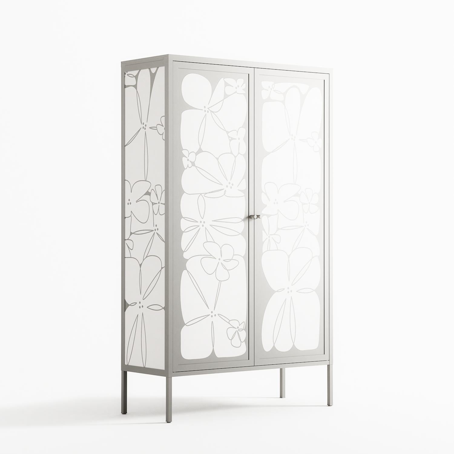 White Flowers - Cabinet - Konrad Blaszczyk - Chalk - Overlay Metal