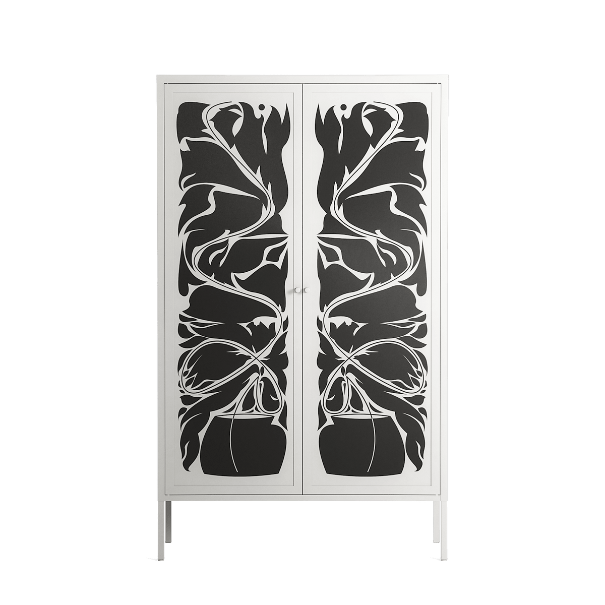 Black Potted Plant - Cabinet - Konrad Blaszczyk - Chalk - Overlay Metal