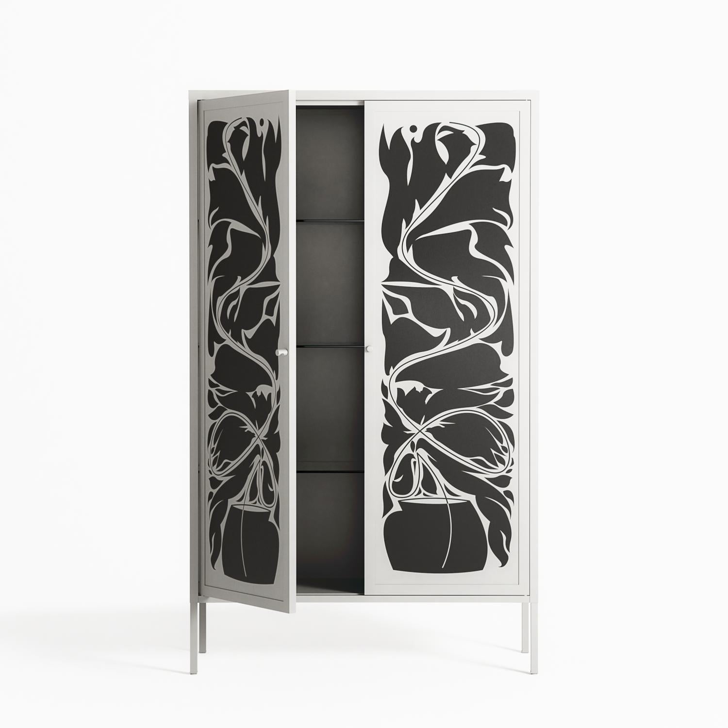 Black Potted Plant - Cabinet - Konrad Blaszczyk - Chalk - Overlay Metal