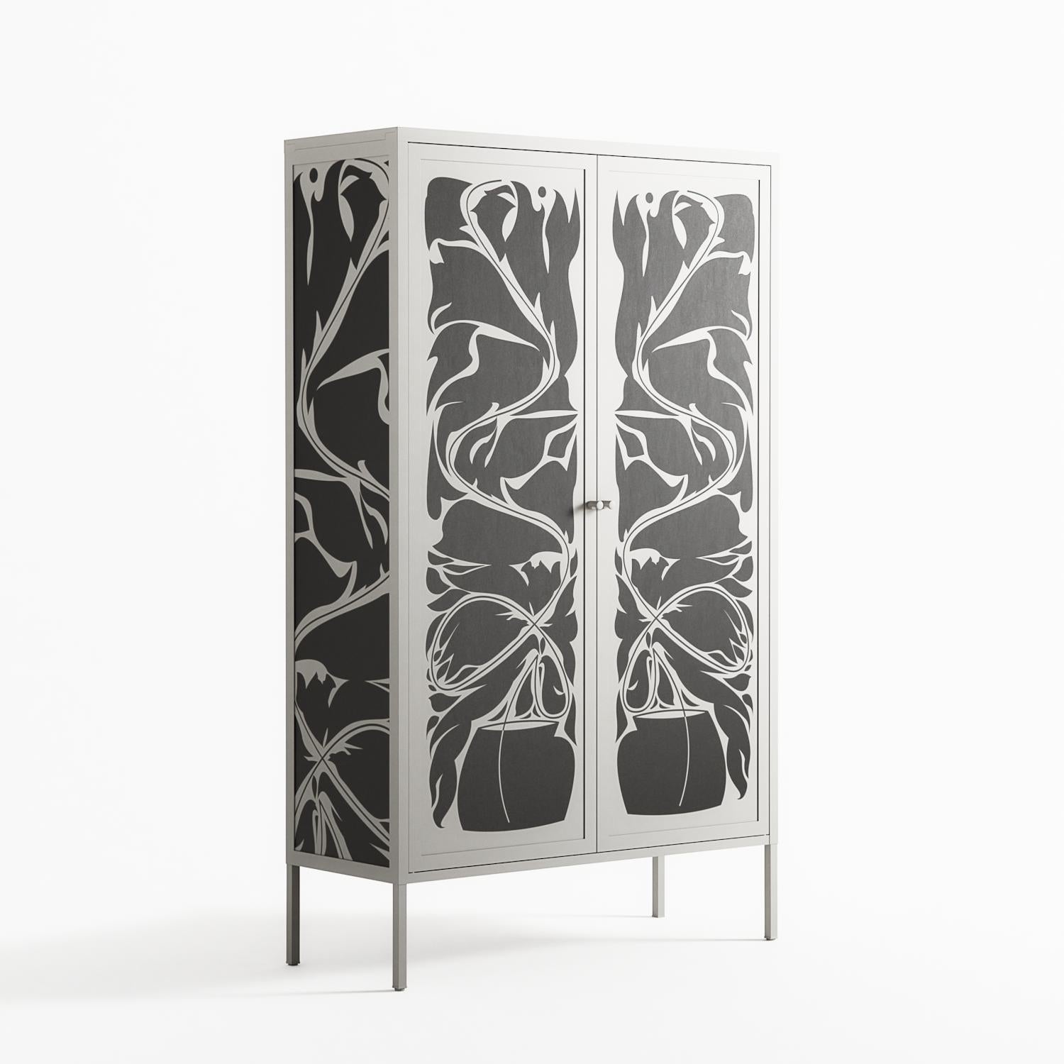 Black Potted Plant - Cabinet - Konrad Blaszczyk - Chalk - Overlay Metal