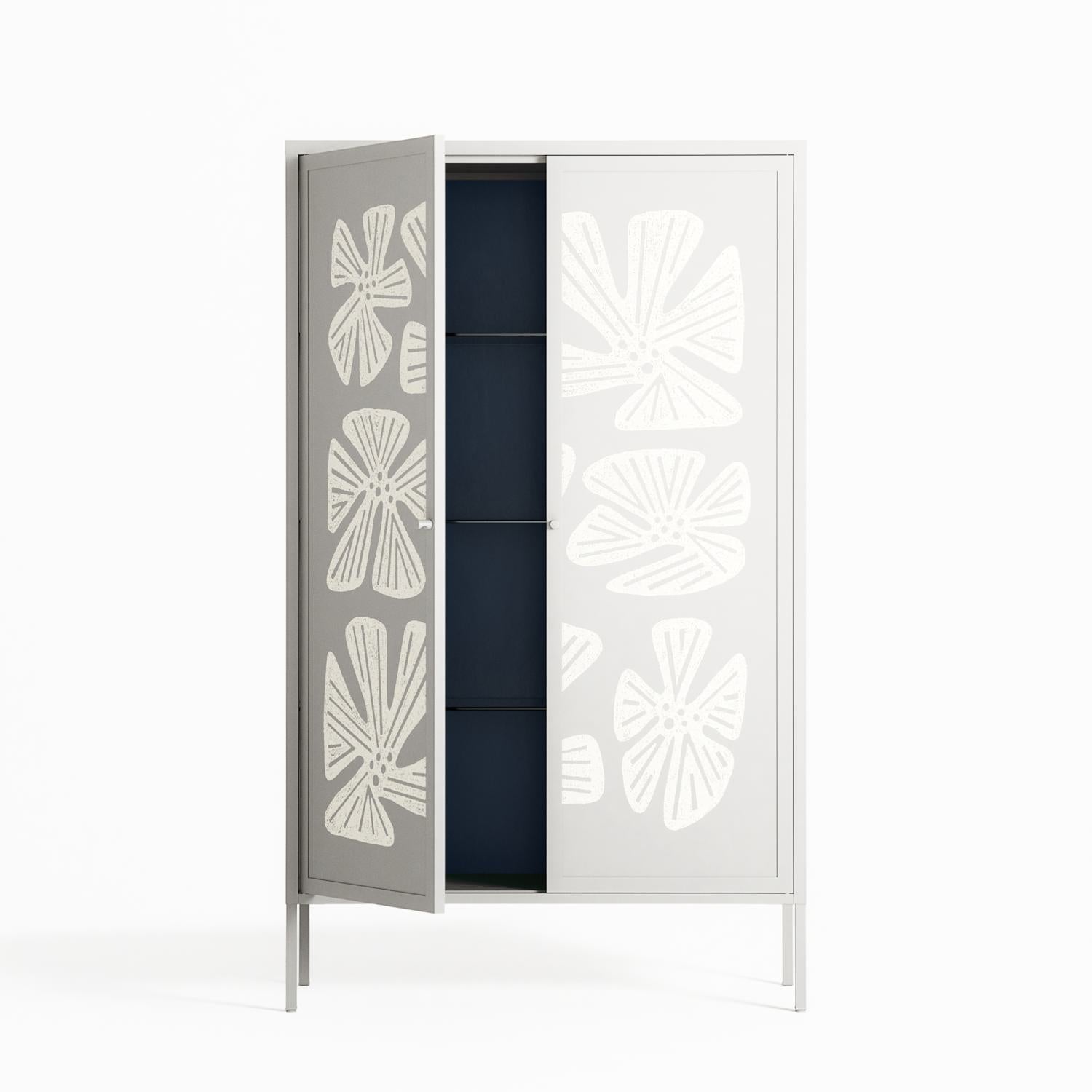 Blue Flower - Cabinet - Magdalena Marchocka - Chalk - Overlay Metal