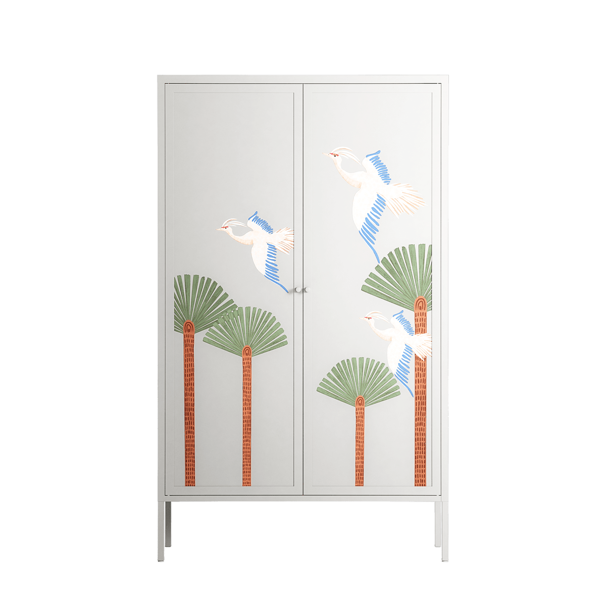 Abstract Cranes And Palms - Cabinet - Raissa Oltmanns - Chalk - Overlay Metal
