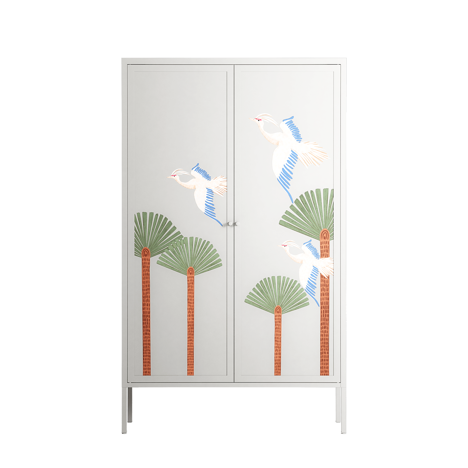 Abstract Cranes And Palms - Cabinet - Raissa Oltmanns - Chalk - Overlay Metal