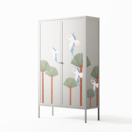 Abstract Cranes And Palms - Cabinet - Raissa Oltmanns - Chalk - Overlay Metal
