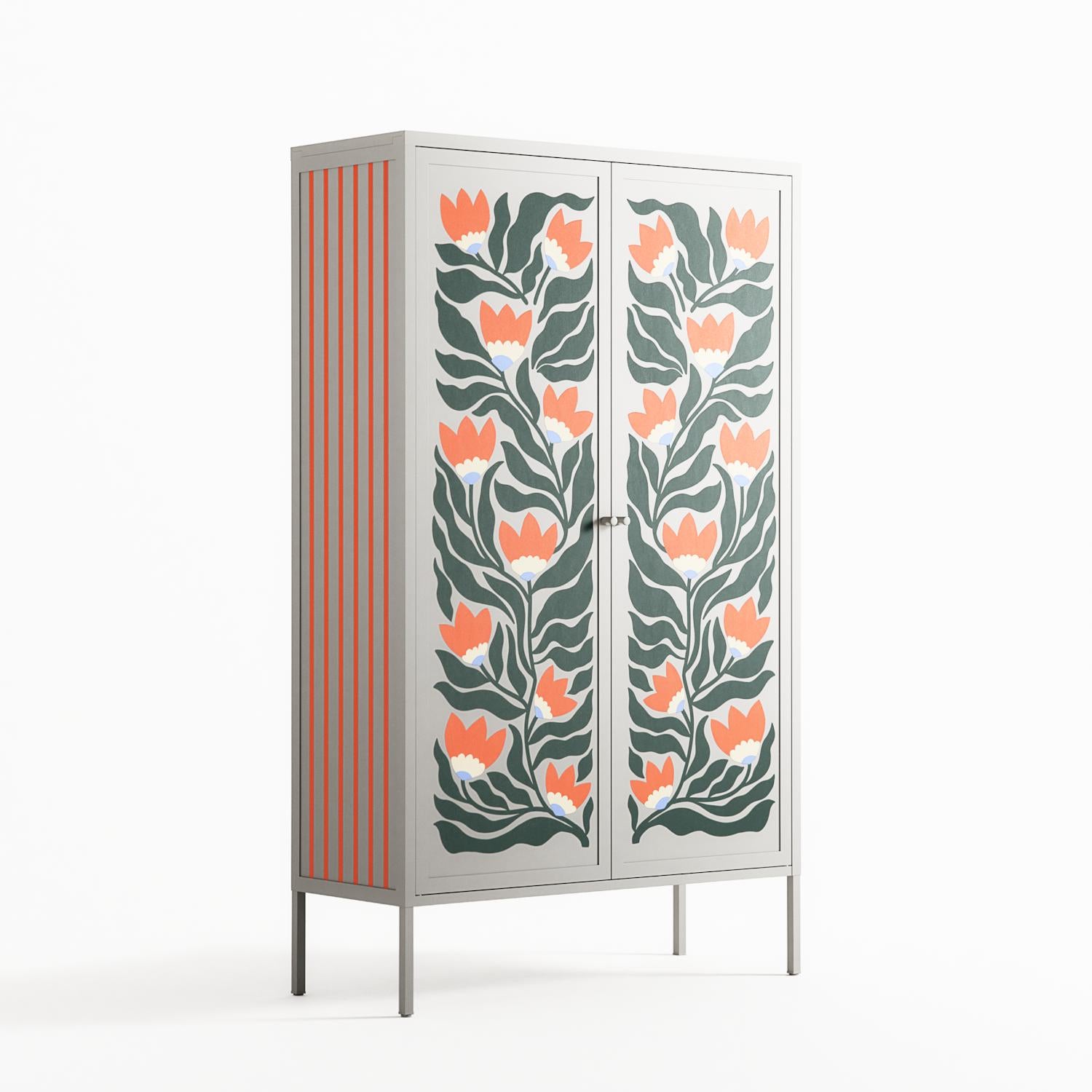 Blooming Folk Garden - Cabinet - Sandra Hutter  - Chalk - Overlay Metal