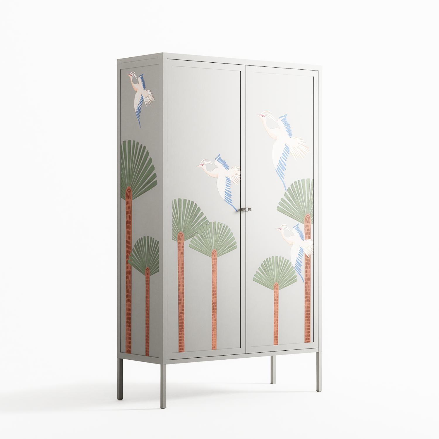 Abstract Cranes And Palms - Cabinet - Raissa Oltmanns - Chalk - Overlay Metal