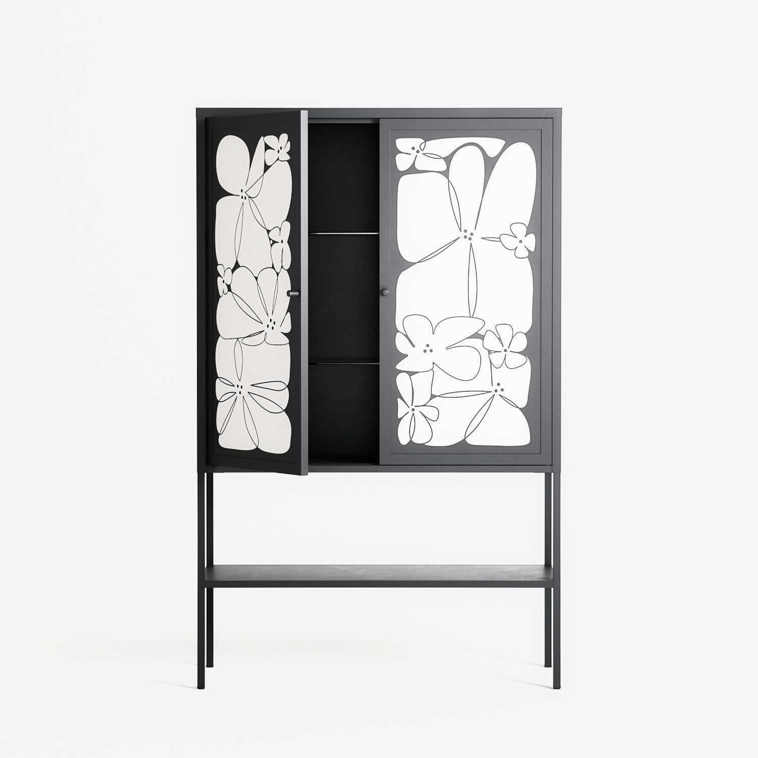 White Flowers - Loft Cabinet - Konrad Blaszczyk - Antracite - Overlay Metal