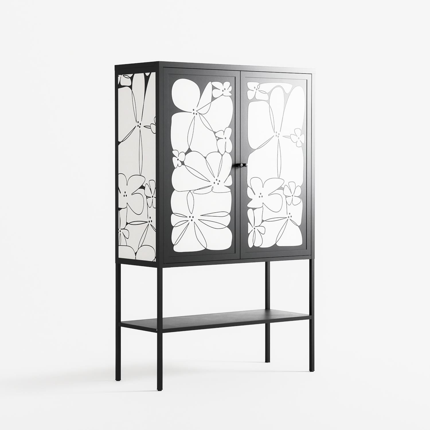 White Flowers - Loft Cabinet - Konrad Blaszczyk - Antracite - Overlay Metal