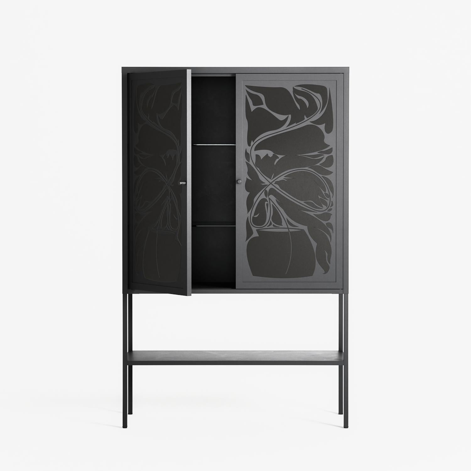 Black Potted Plant - Loft Cabinet - Konrad Blaszczyk - Antracite - Overlay Metal