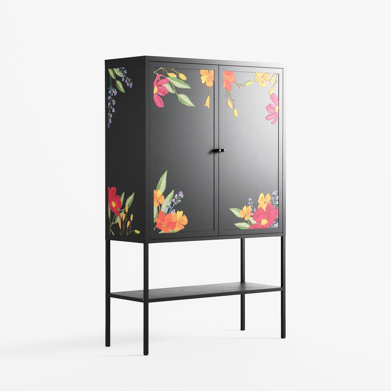Abstract Spring Flowers - Loft Cabinet - Raissa Oltmanns - Antracite - Overlay Metal