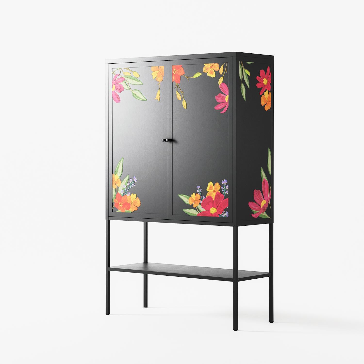 Abstract Spring Flowers - Loft Cabinet - Raissa Oltmanns - Antracite - Overlay Metal