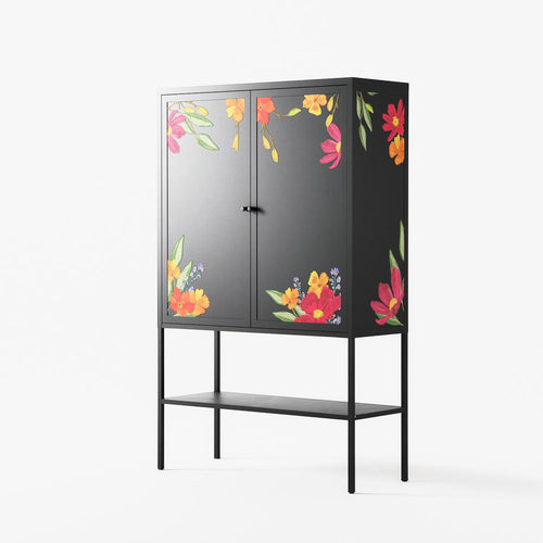Abstract Spring Flowers - Loft Cabinet - Raissa Oltmanns - Antracite - Overlay Metal
