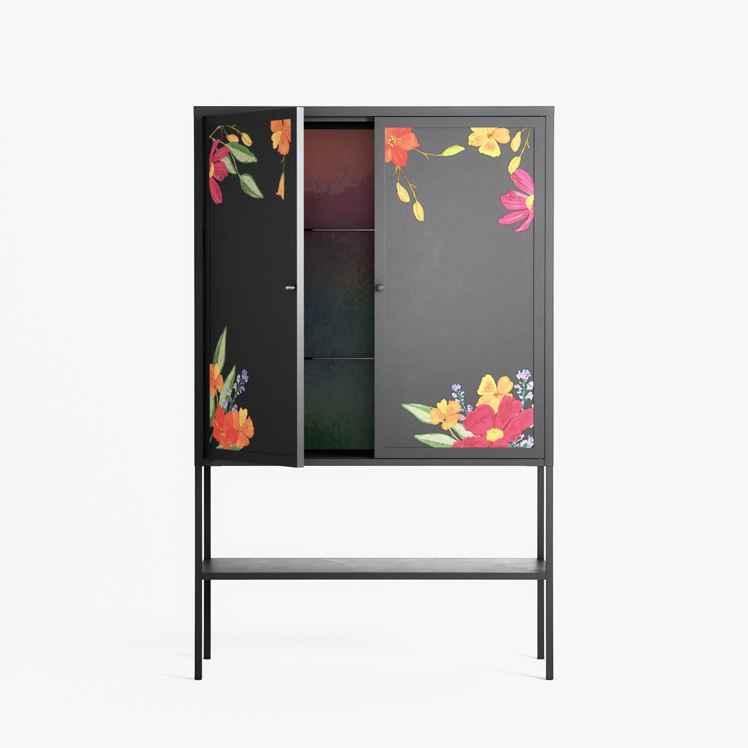 Abstract Spring Flowers - Loft Cabinet - Raissa Oltmanns - Antracite - Overlay Metal