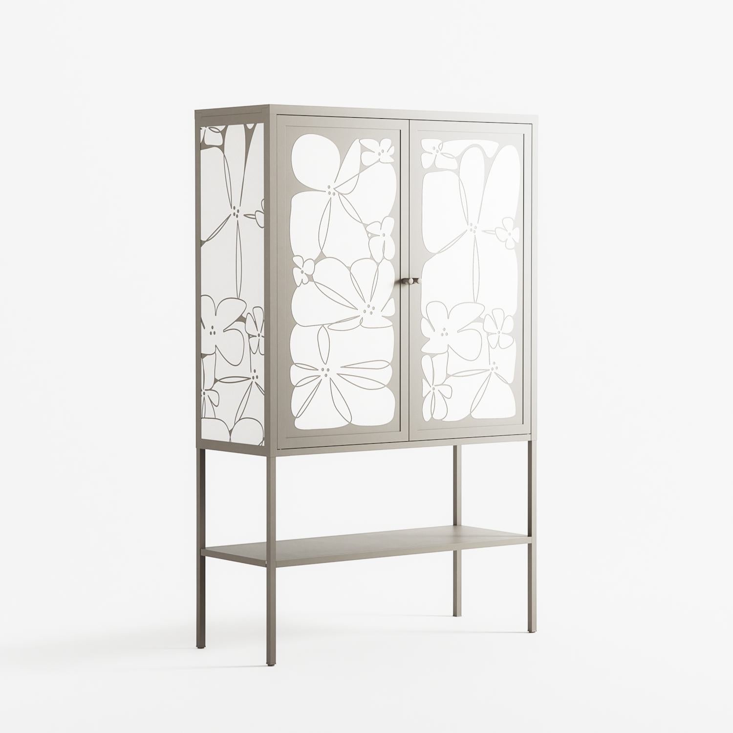 White Flowers - Loft Cabinet - Konrad Blaszczyk - Pebble - Overlay Metal