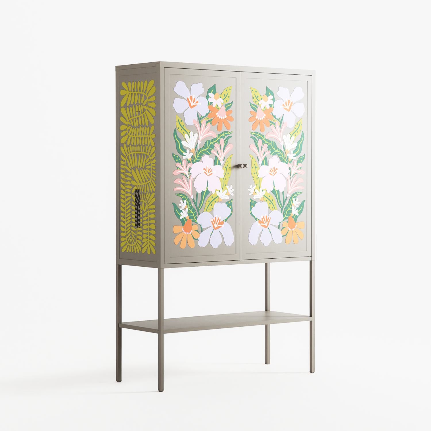 Floral Delight - Loft Cabinet - Sandra Hutter - Pebble - Overlay Metal