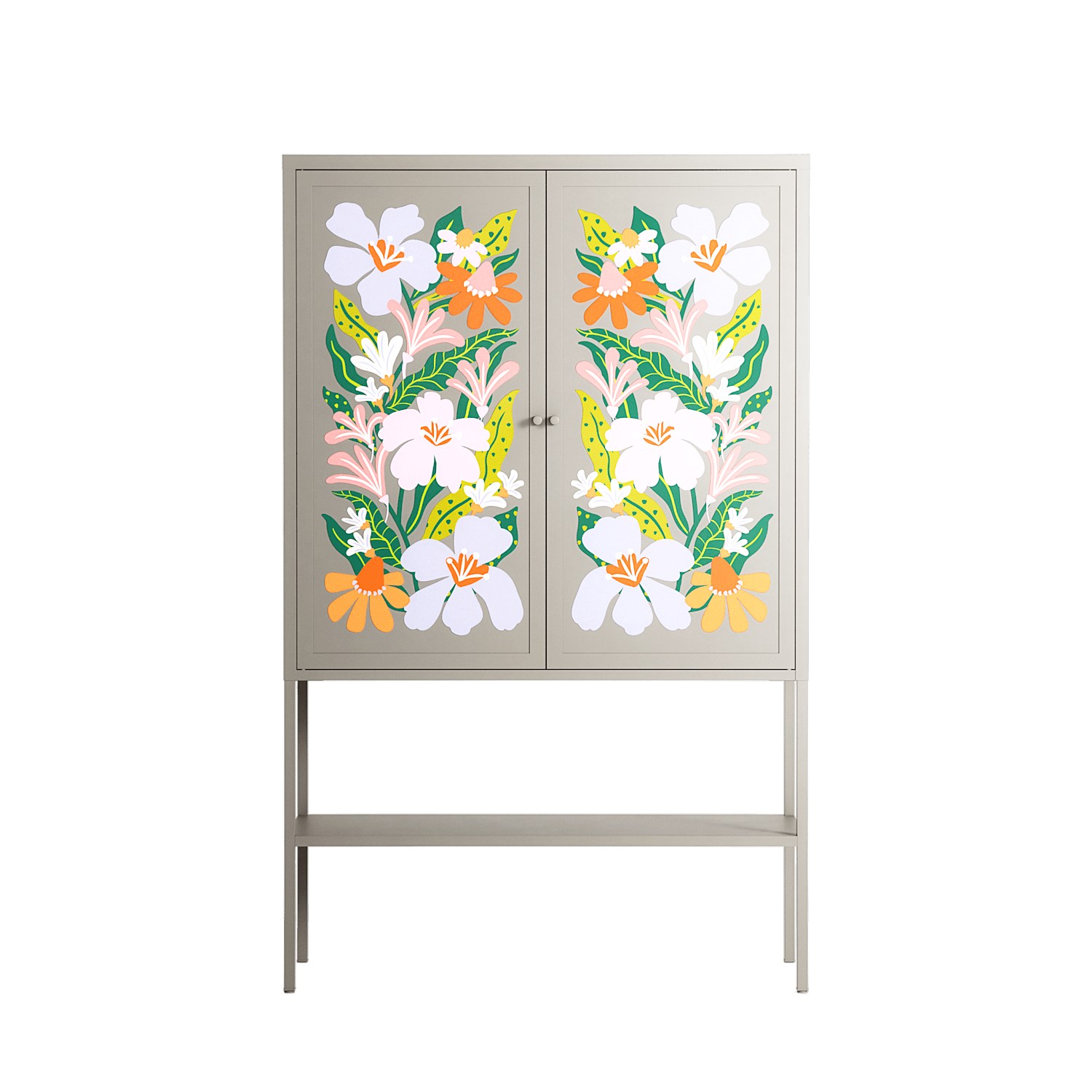 Floral Delight - Loft Cabinet - Sandra Hutter - Pebble - Overlay Metal