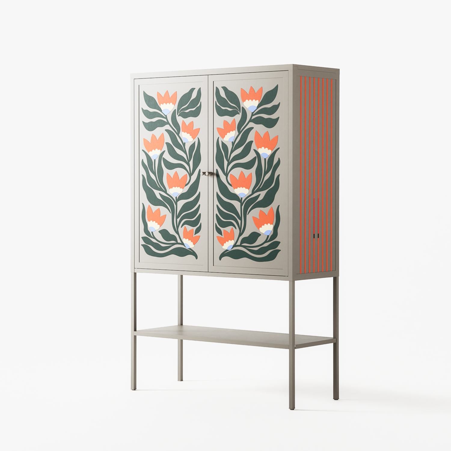 Blooming Folk Garden - Loft Cabinet - Sandra Hutter - Pebble - Overlay Metal