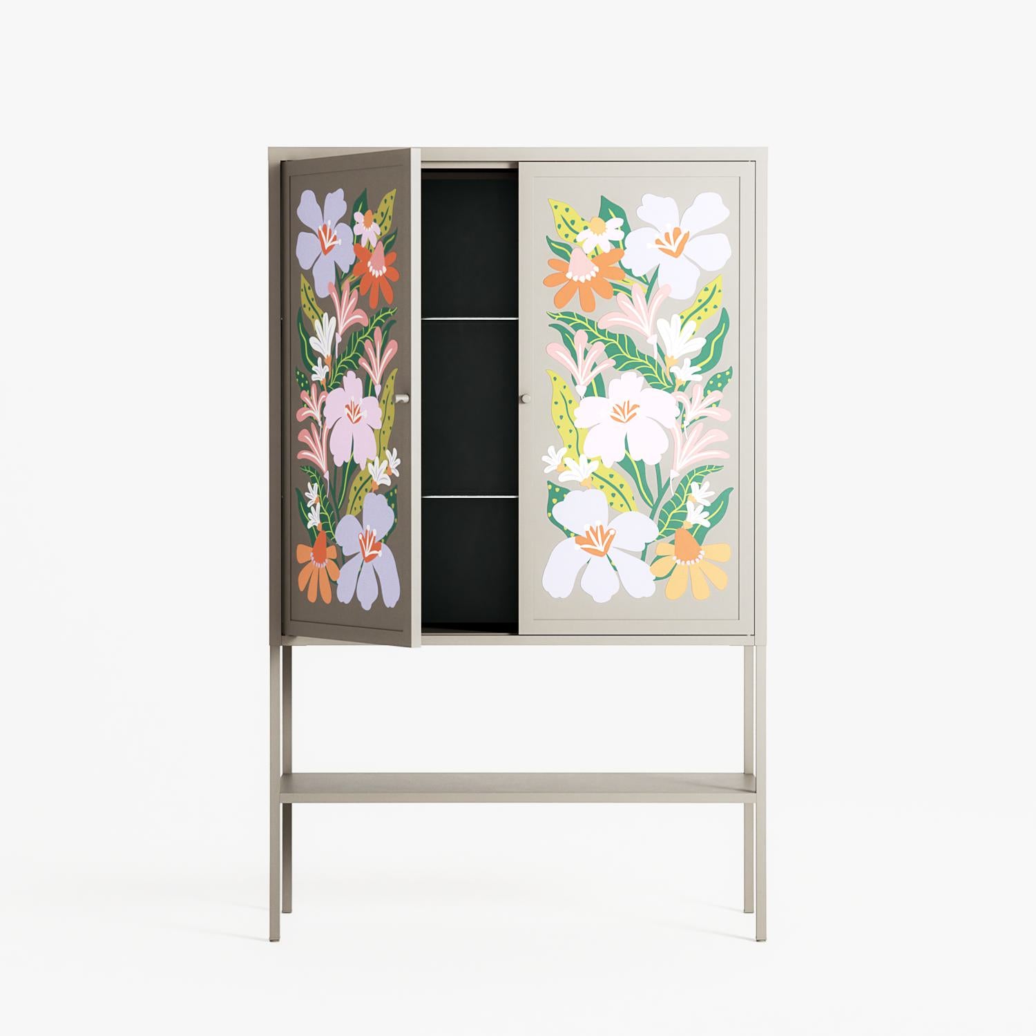Floral Delight - Loft Cabinet - Sandra Hutter - Pebble - Overlay Metal