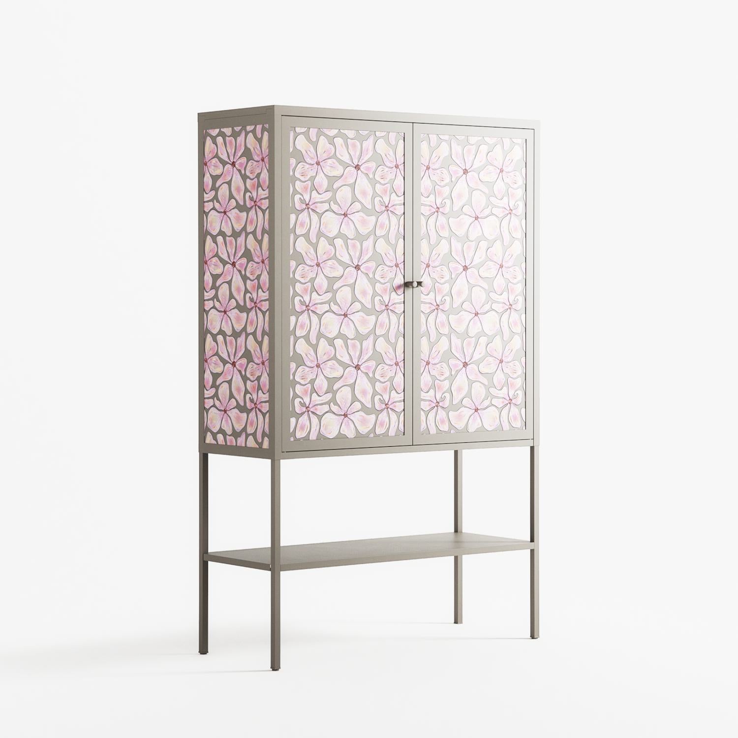 Floating Blossom Pattern - Loft Cabinet - Raissa Oltmanns - Pebble - Overlay Metal