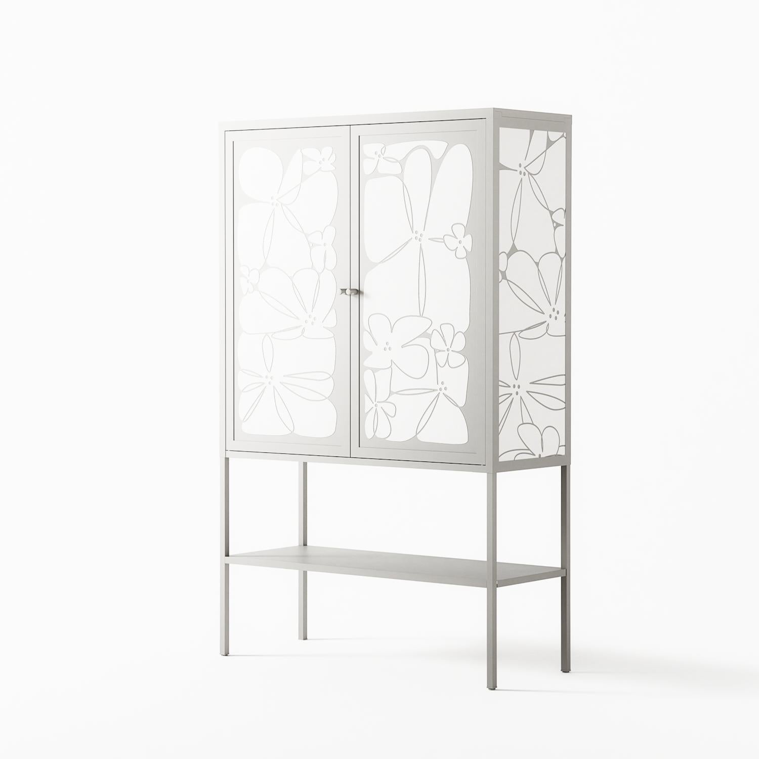 White Flowers - Loft Cabinet - Konrad Blaszczyk - Chalk - Overlay Metal
