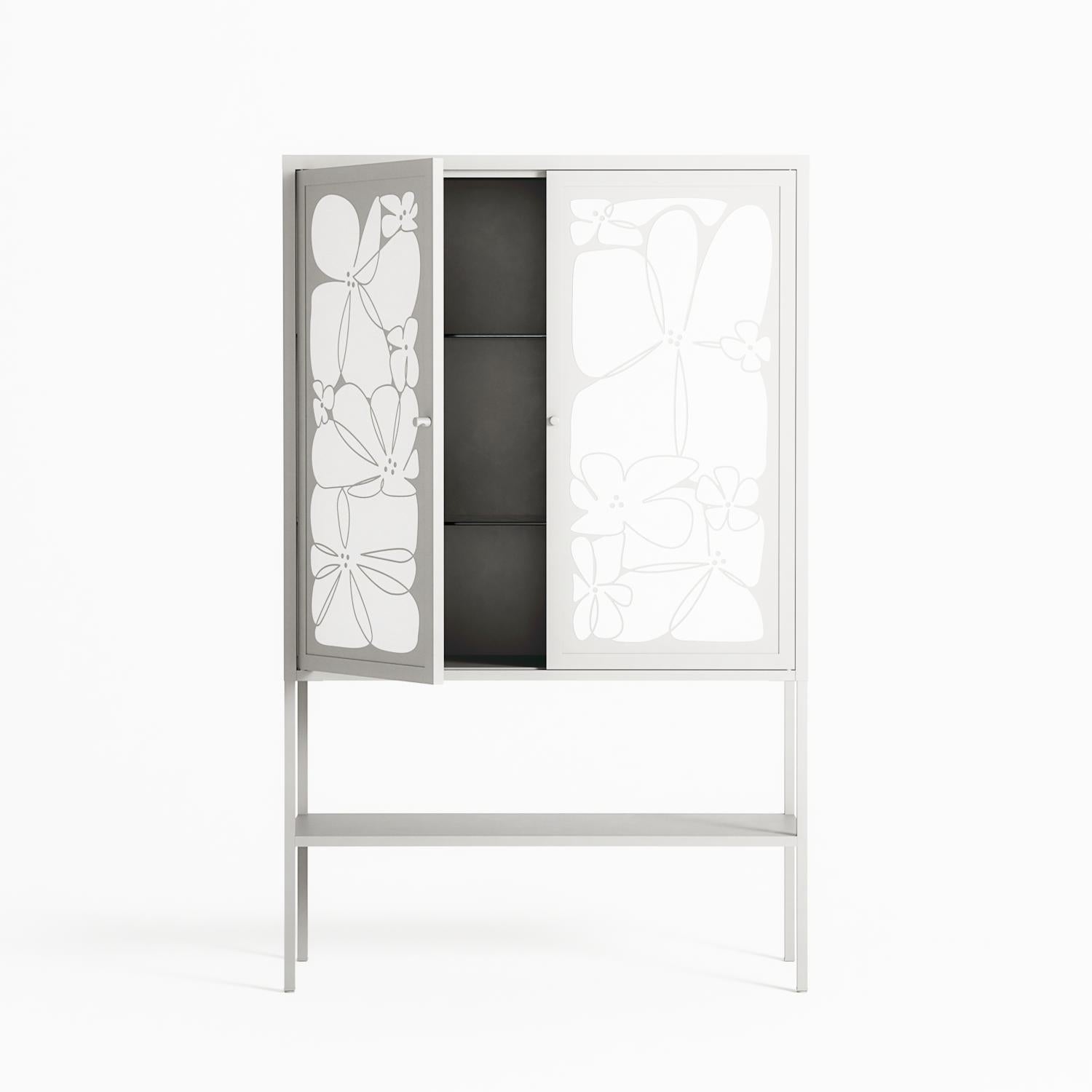 White Flowers - Loft Cabinet - Konrad Blaszczyk - Chalk - Overlay Metal