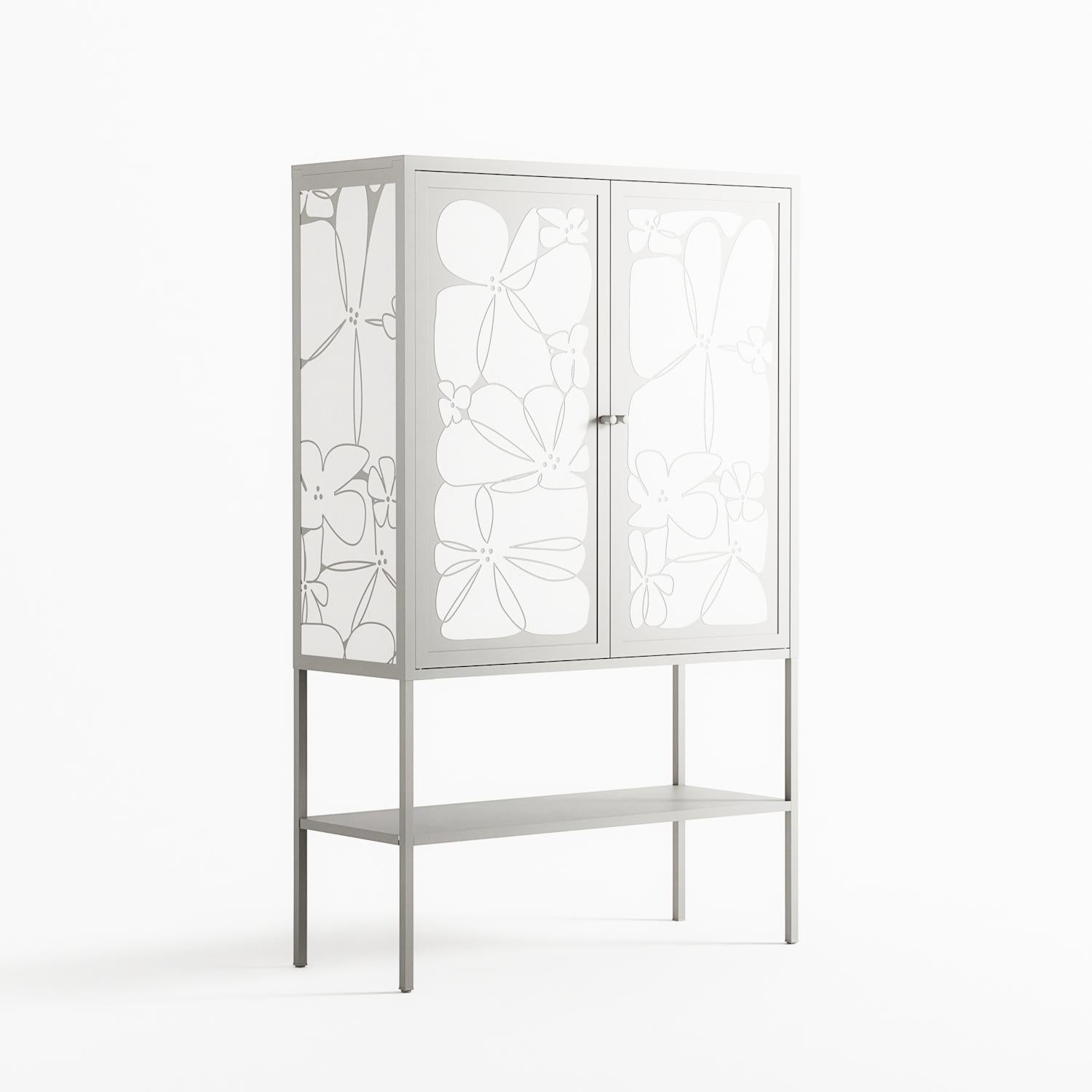 White Flowers - Loft Cabinet - Konrad Blaszczyk - Chalk - Overlay Metal