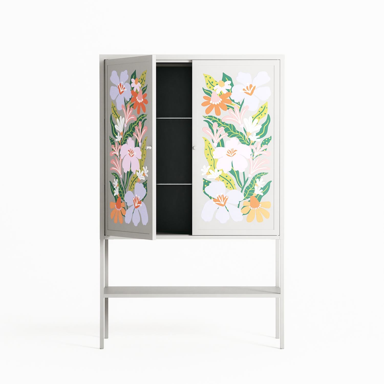 Floral Delight - Loft Cabinet - Sandra Hutter - Chalk - Overlay Metal